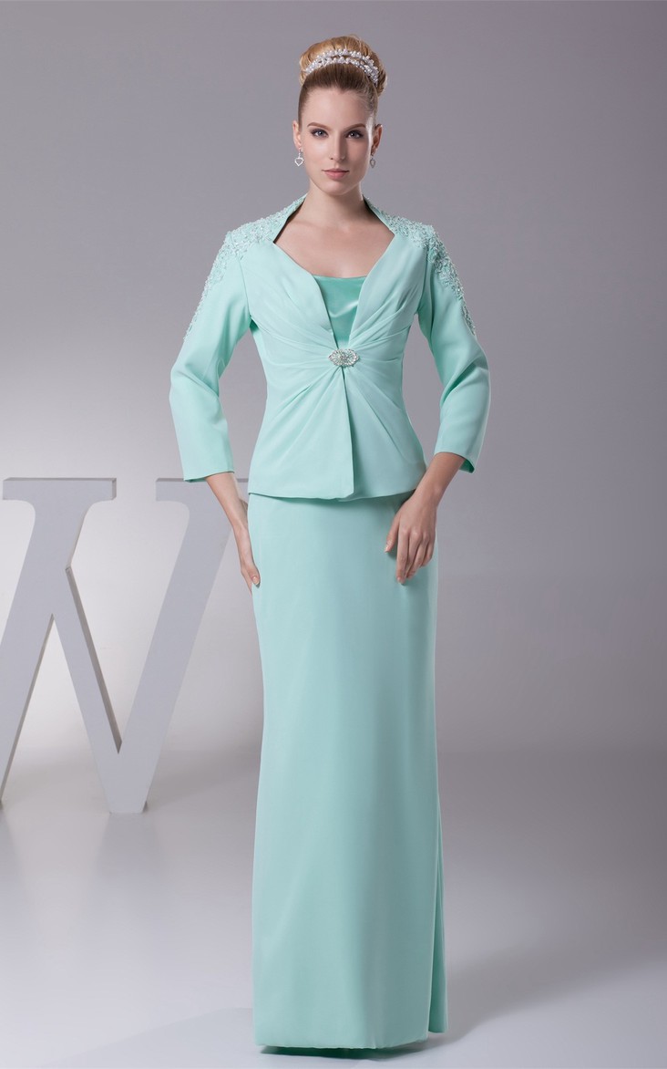 Long Sleeve Sheath Beaded Mother of the Bride Dress With jacket