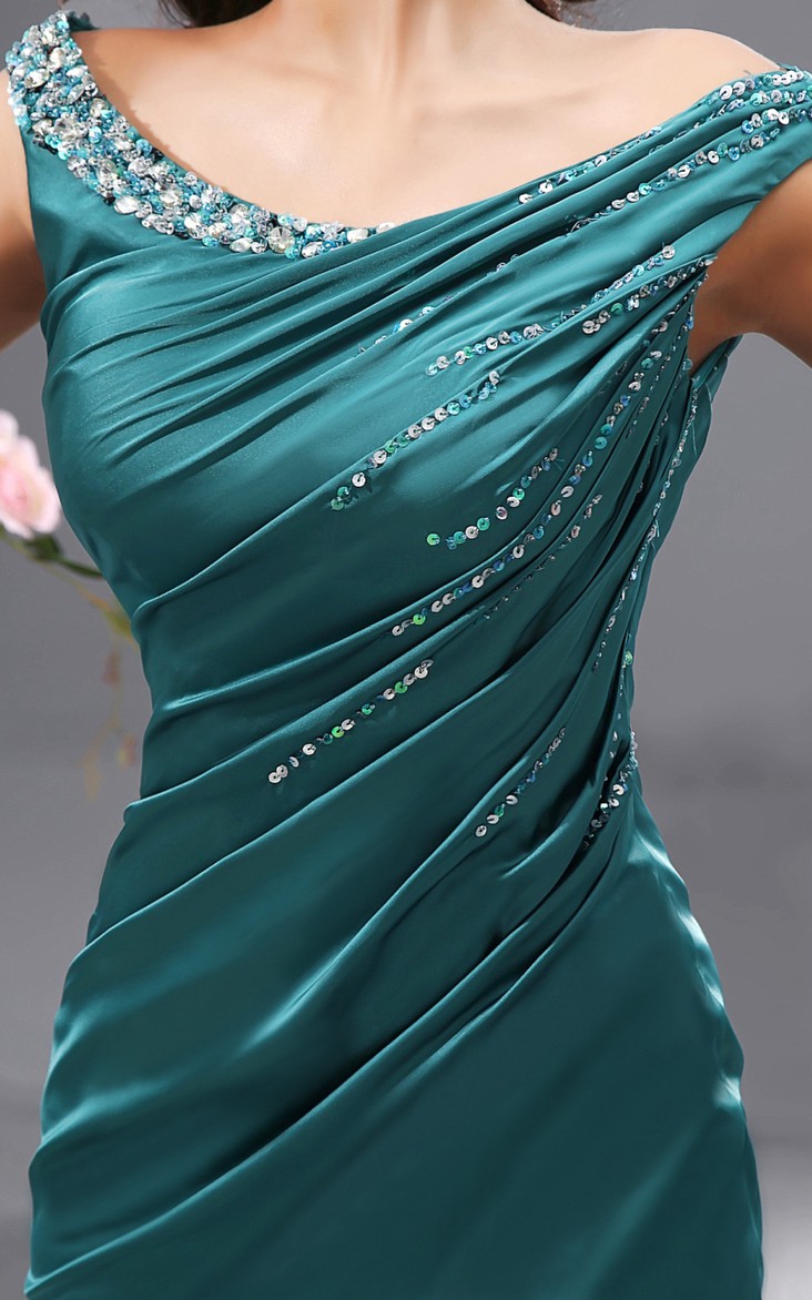 Satin Stretch Off-Shoulder Siren Sexy Gown With Sequins - Dress Afford