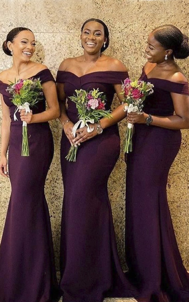 Sexy Elegant Off-the-shoulder Mermaid Jersey Bridesmaid Dress With Ruching
