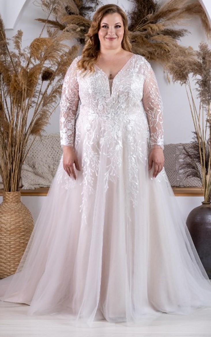 Plunging Neckline Sexy A Line Tulle Wedding Dress with Appliques