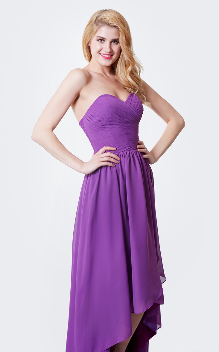 Sweetheart Criss-cross ruched High-low Bridesmaid Dress