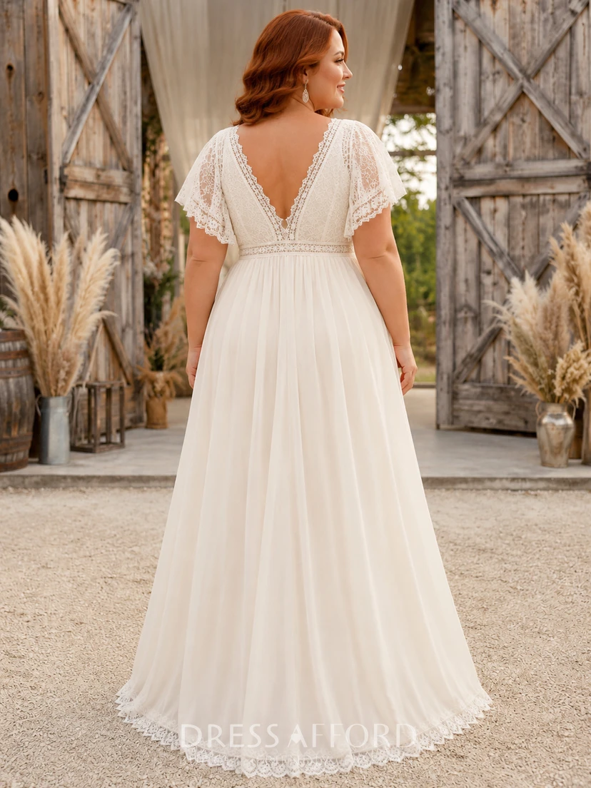 low back chiffon wedding dress Plus Size Country Boho Lace A-Line V-Neck Short Sleeve Floor Length V Bridal Gown Color:Black Teal DisneyPrincessDresses Short Black Dress, Knee Cowl back Sleeve Length