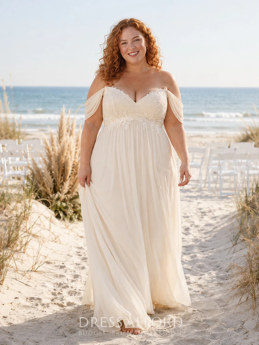 Plus Size Off Shoulder Empire Beach Wedding Dress