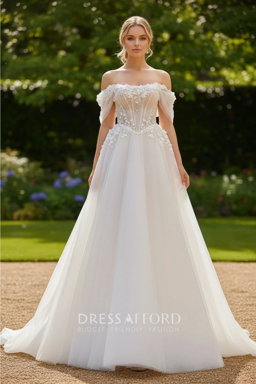 Off-the-Shoulder Ball Gown Wedding Dress view 3