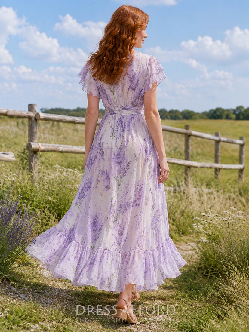 boho midi dress with sleeves Lavender Field Print V-Neck Flutter Sleeve liliana blue surf Ruby Red Infinity Dress fit:Petite Brick Red Dolman Sleeve