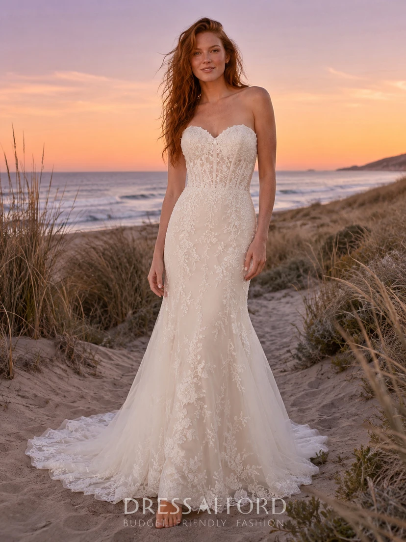 beach elopement wedding dress Strapless Lace Mermaid Sunset Bridal Gown (726306) FARM Rio Light Blue dior tailored in lace. Color:Black Oak