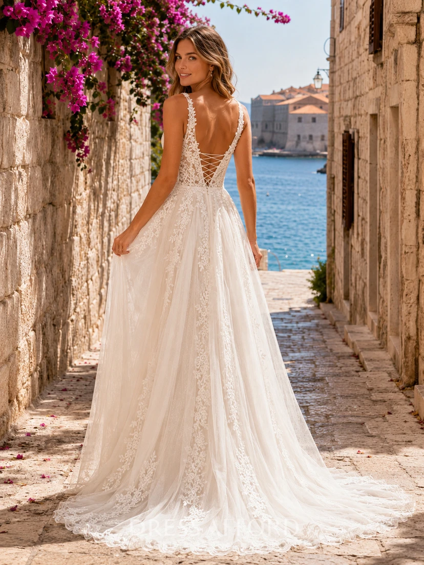 outdoor boho dress Deep V Lace Strap A-Line Destination Wedding (727664) week0524_20240128 Long Black Jersey Formal Color:Diamante Dark Grey shoulder cap sleeves with