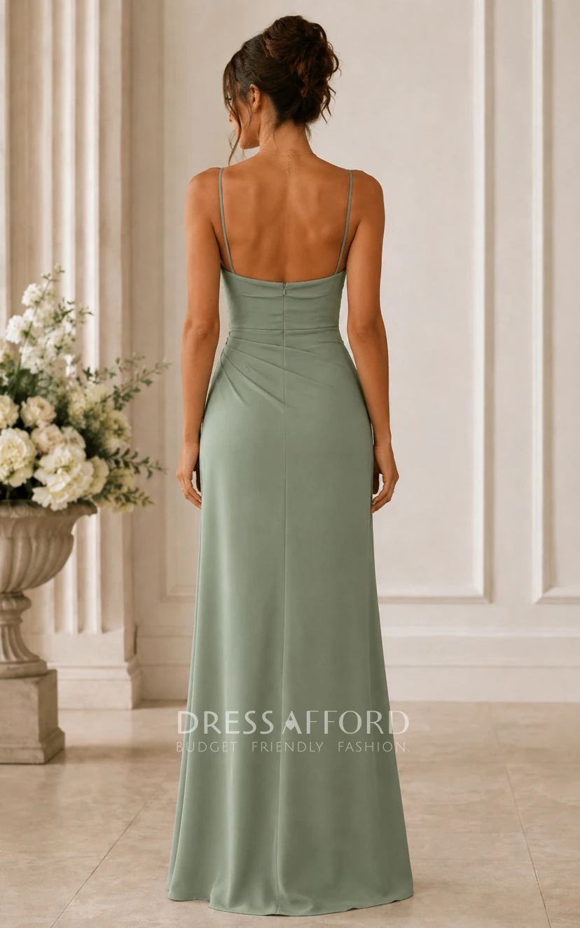 celadon Satin Sheath Cowl Neck Bridesmaid Dress (108439)