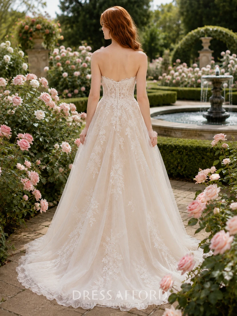 Romantic Sweetheart Lace A-Line Garden Elopement Bridal Gown view 2