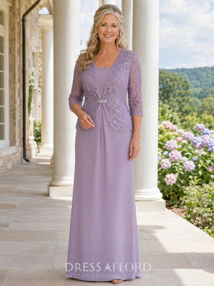 formal dress for grandmother Lavender lace jacket sheath floor length gown (344110) grandma dresses
