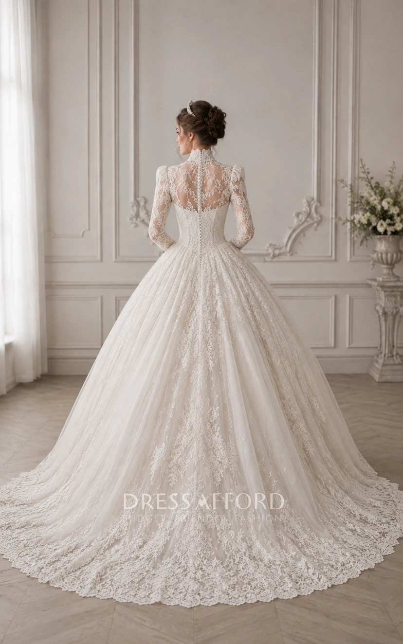 Vintage Long Sleeve Lace Ball Gown Wedding Dress view 2