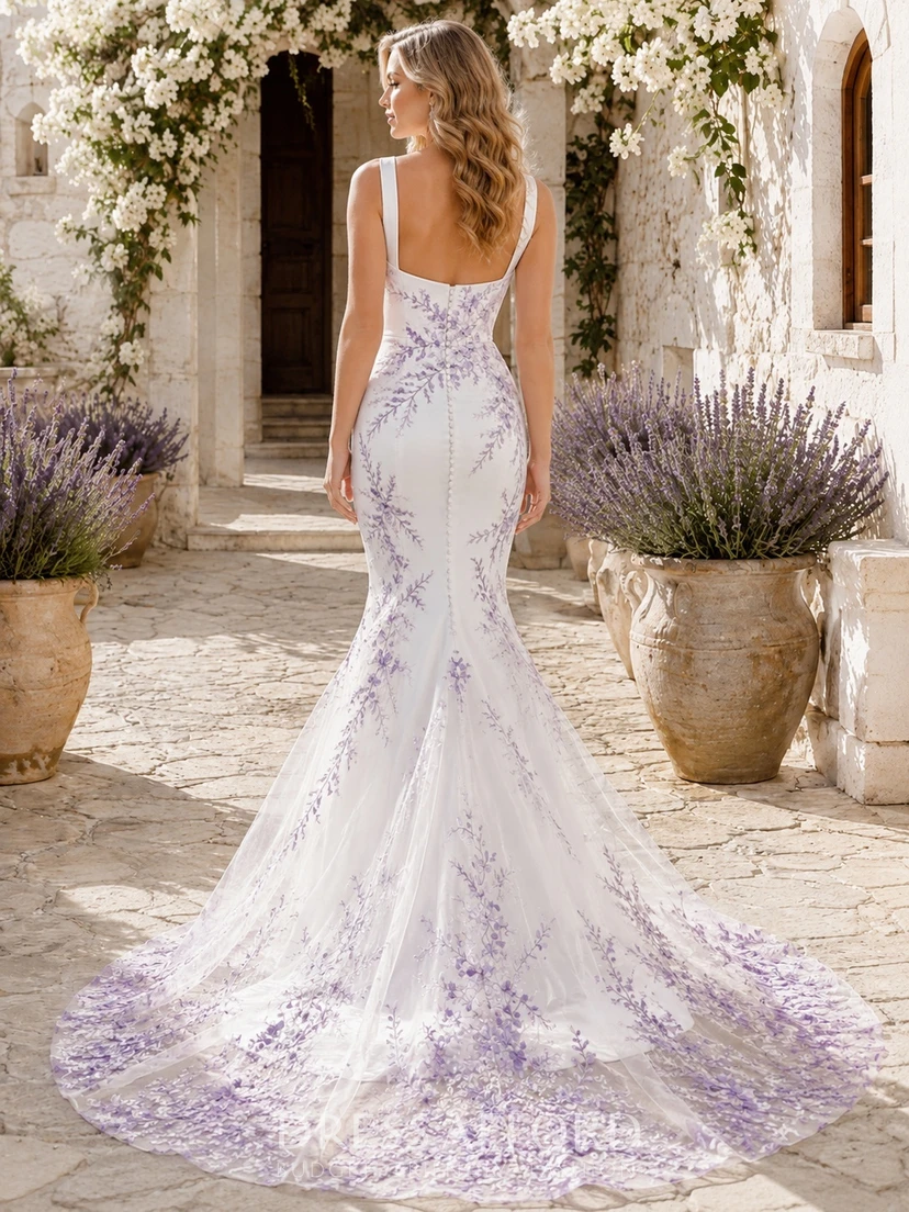 backless lavender dress Floral Mermaid Satin Bridal Square Neck Sleeveless Chapel Train (732237) Plus-Size Long Glitter Prom %0D%0A*%20Pay%20special%20attention%20on%20measurements%20to%20ensure%20proper%20fit YEAR-10-FORMAL Color:Diamond White Purple prom