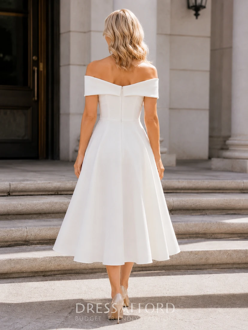 petite a line wedding dresses 1950s Vintage Tea-length Civil Summer Dress Beach with Detachable Sleeve for Brides length wedding dress is for you How to Choose the Best