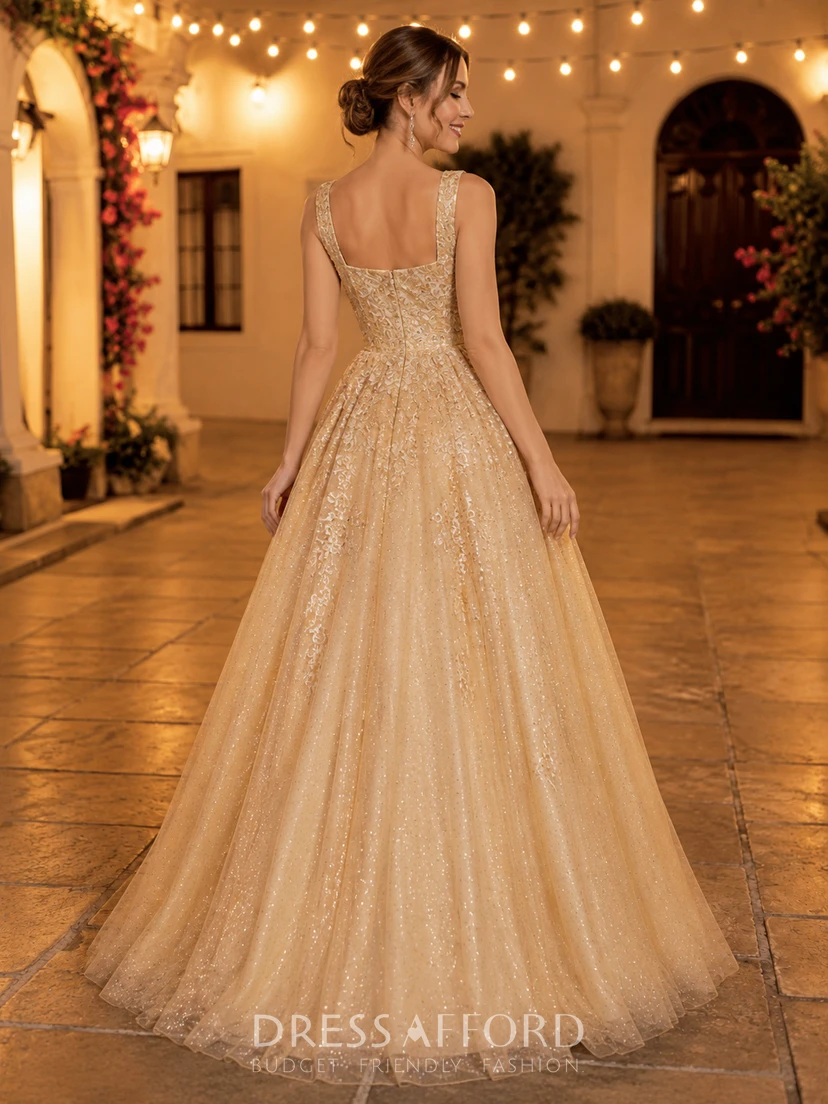 glitter festival dress Gold Patronal Ball Gown Floor Length Straps Sparkling (349066) glitter theme party outfit