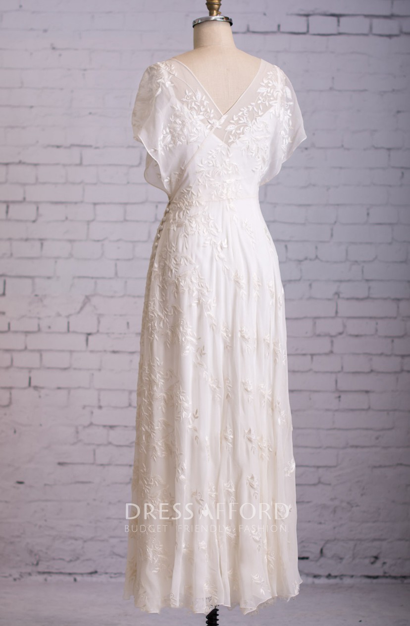 Button Butterfly Sleeves Graceful V 