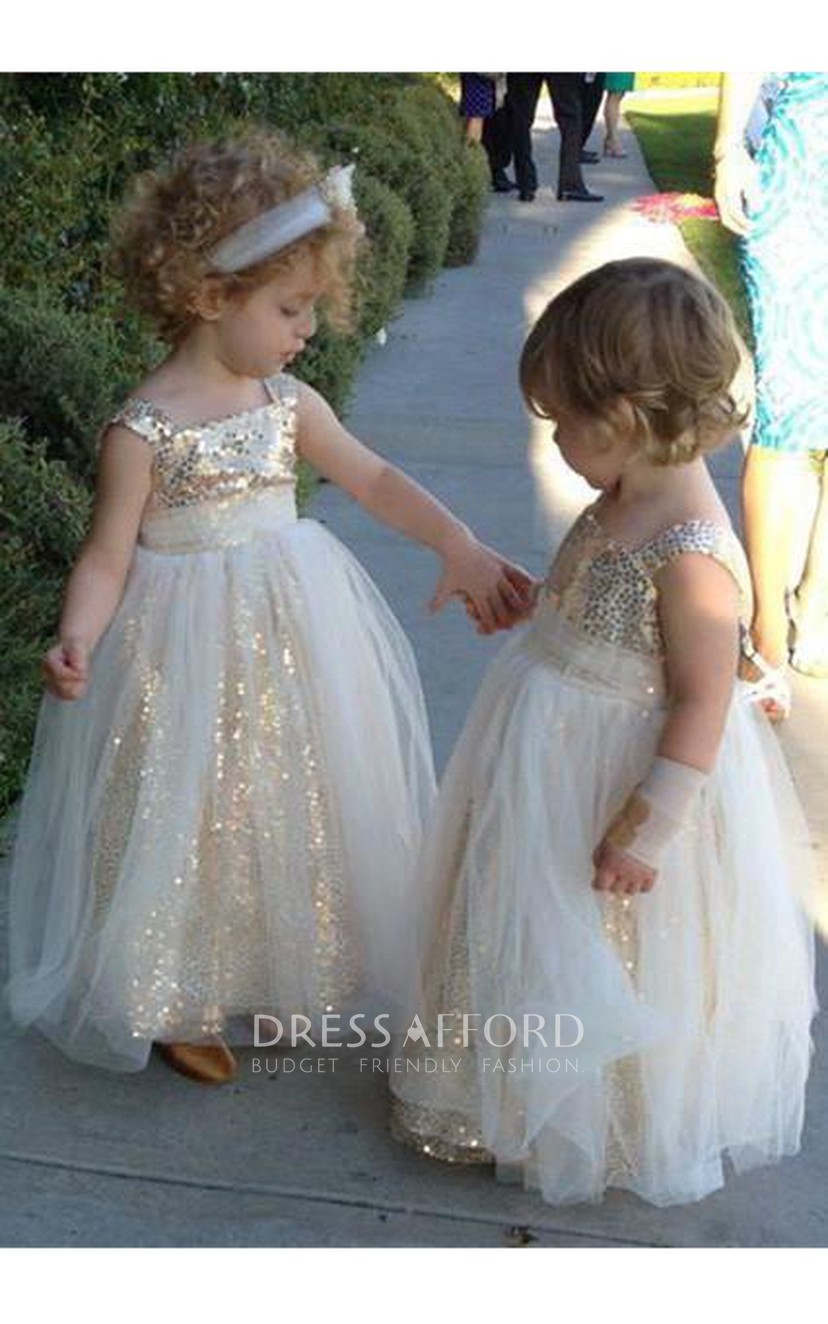 A Line Strapped Sleeveless Sequined Glamorous Flower Girl Dress Dress Afford