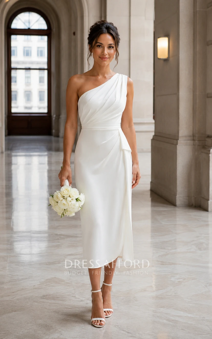 white one shoulder knee length dress Charmed One Shoulder Midi Dress - Off White