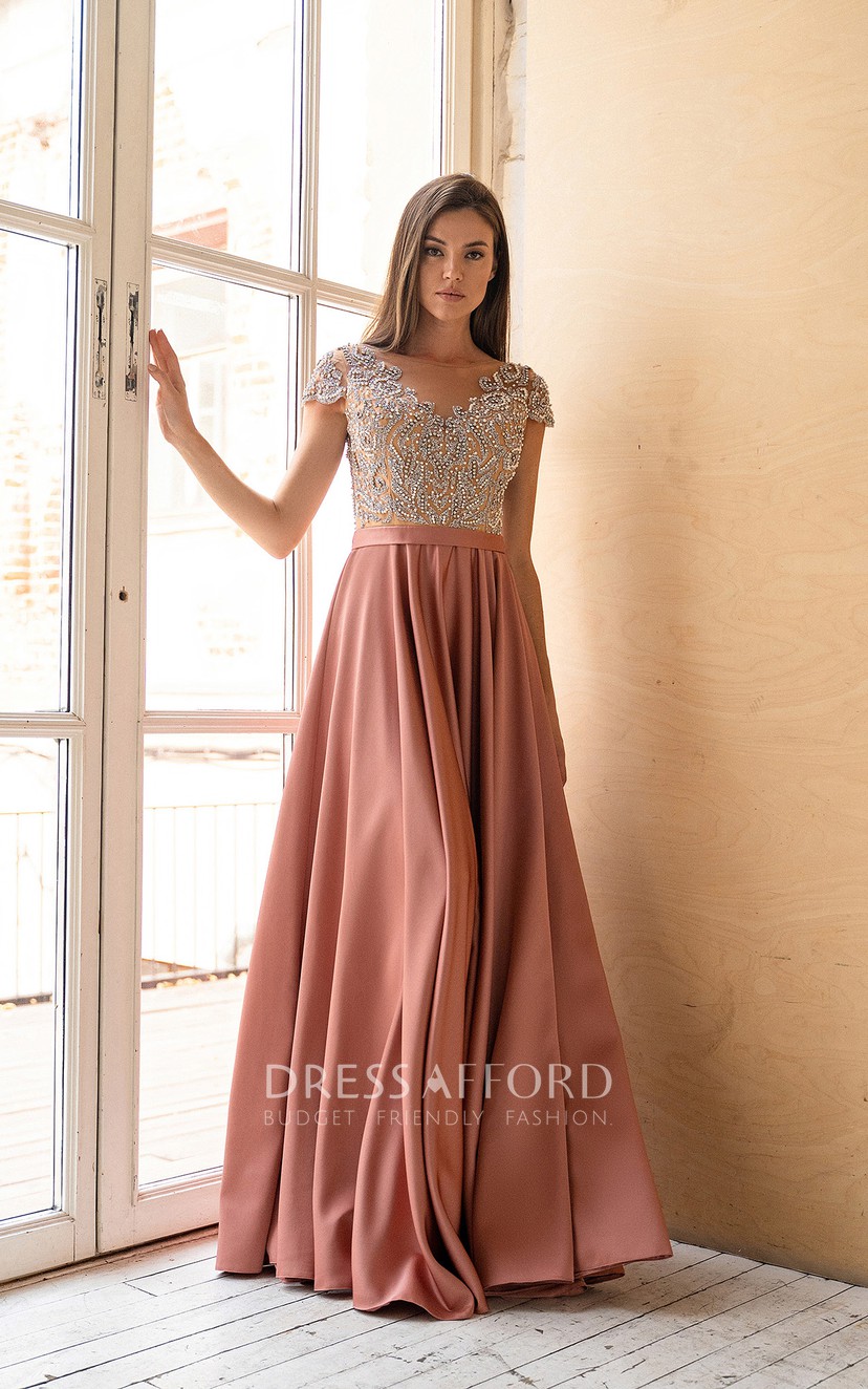 Elegant Cap Sleeve Low v Back Bridesmaid Dress with Beaded Top Dress Afford