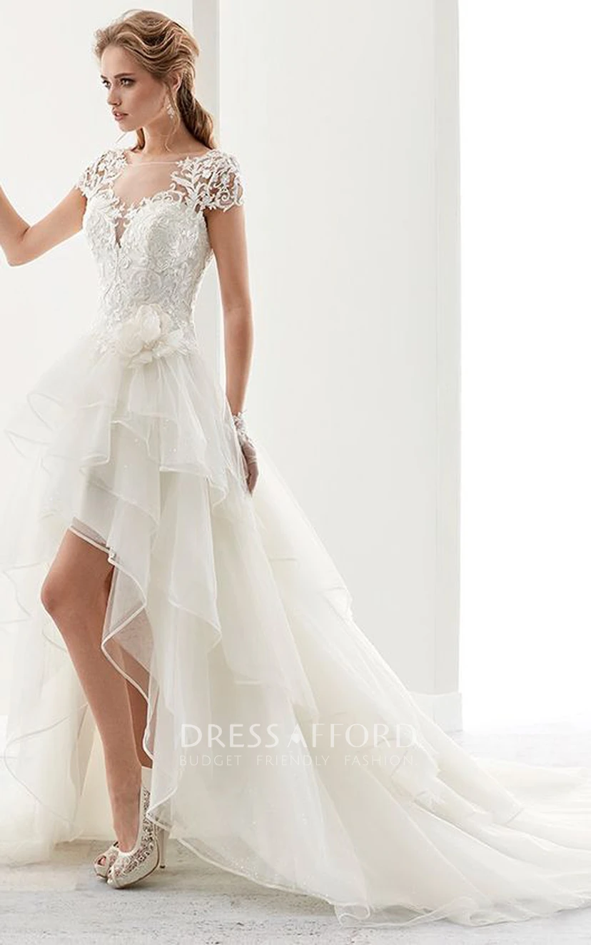 Short Sleeves High-Low Wedding Dress Short Sleeves High-Low Wedding Dress