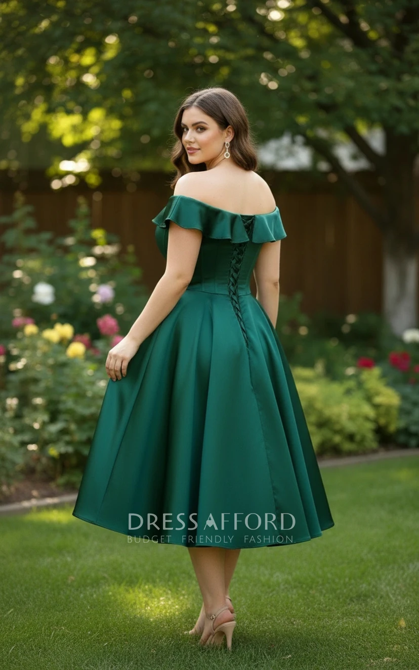tea green color dress Ladivine 7499 Tea Length A Line Soft Satin Dress, Burgundy / 8 main image 0