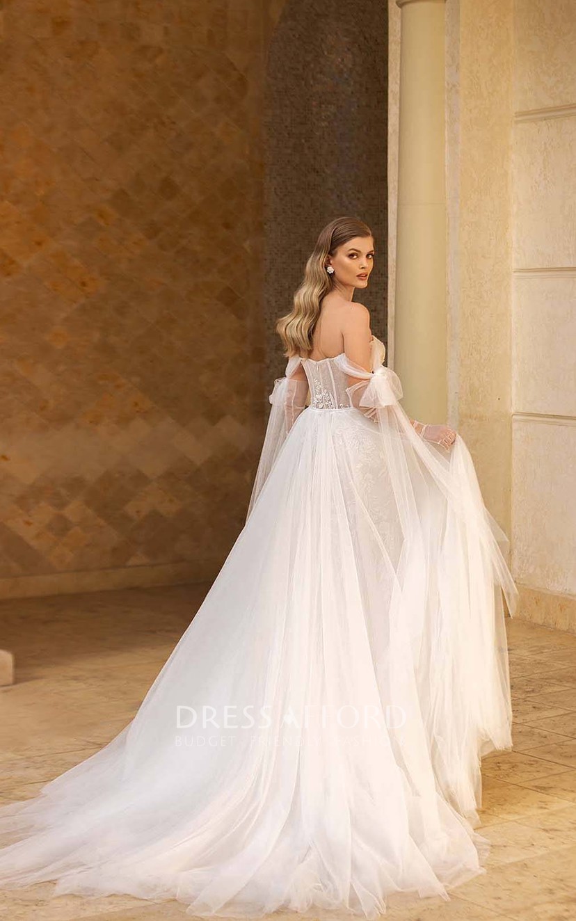 ☆【BAU by Bride And You】☆LEONIE NOTCHED MERMAID DRES.S☆ Davinci Bridal 50664 Off the Shoulder Beaded Lace Mermaid