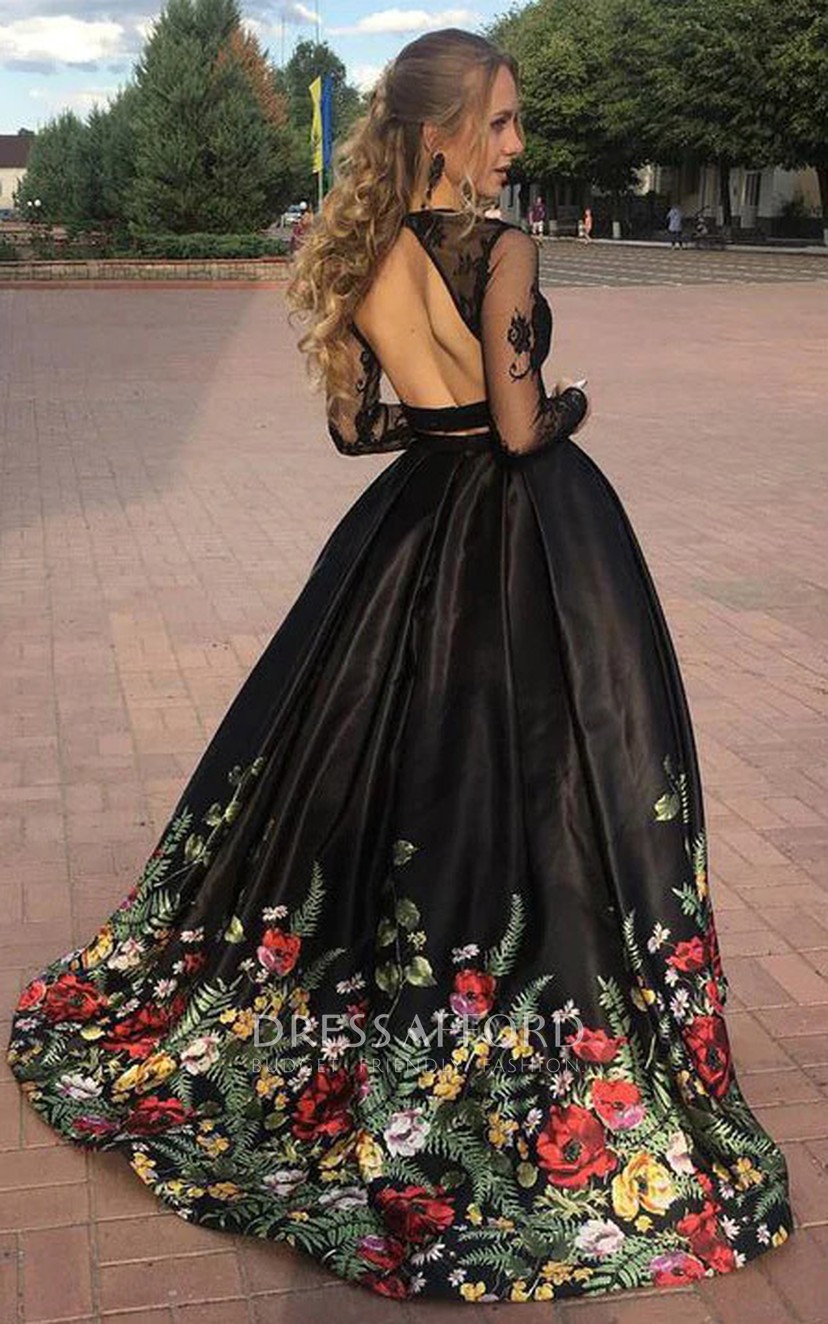 Two factory Piece Floral Prom Dress