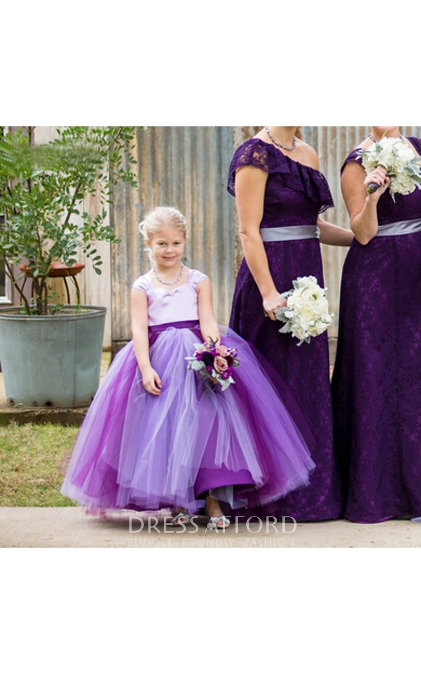 Princess Cap Sleeve Tulle Lovely Bowknot Flower Girl Dress Dress Afford