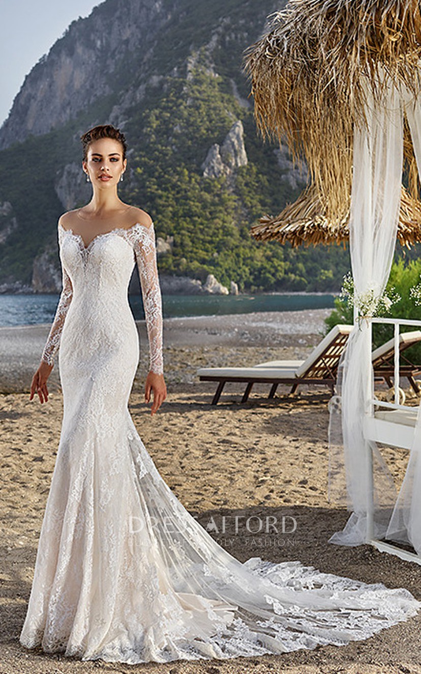 refined Lace Long Sleeve Mermaid Wedding Dress With Illusion And